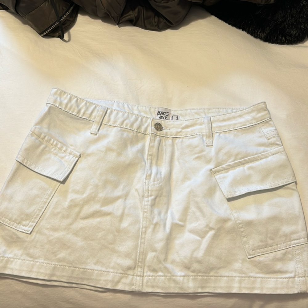 Princess Polly zakai cargo denim mini skirt white
